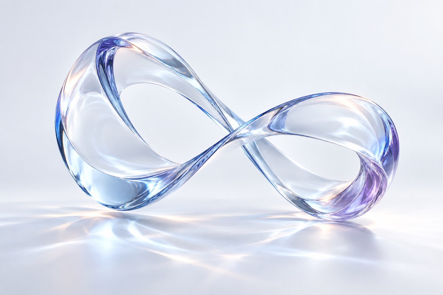 A clear glass ribbon with soft violet and blue reflections